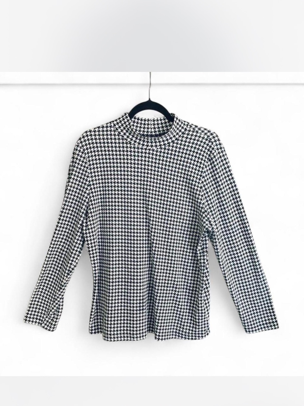 Preppy Academia Houndstooth Karen Scott Black & White Long Sleeve top size XL